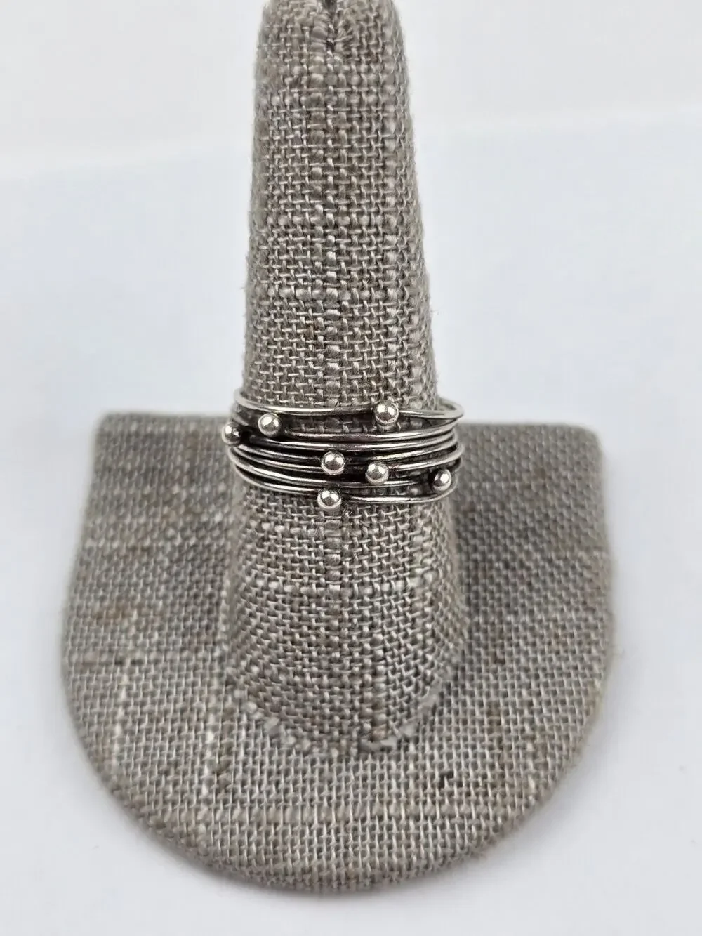 Vintage Handmade 925 Sterling Interlocking Ring Wire Ball Artisan Size 9.5